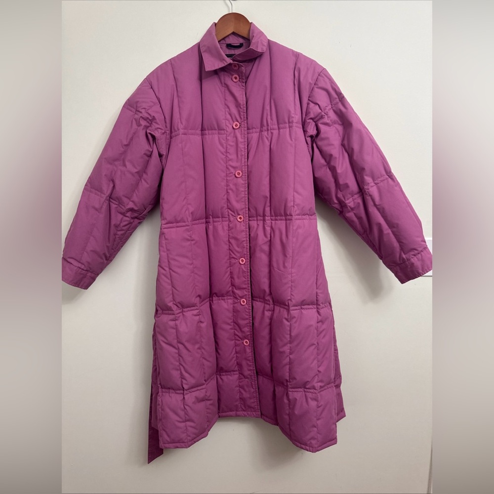 Vintage Eddie Bauer 80’s Quilted Goose Down Long Belted Coat size M Rose color